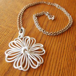 Vintage Enameled Wire Flower Pendant Statement Necklace!